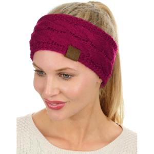 imageCC Soft Stretch Winter Warm Cable Knit Fuzzy Lined Ear Warmer HeadbandHot Pink