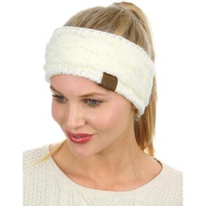 imageCC Soft Stretch Winter Warm Cable Knit Fuzzy Lined Ear Warmer HeadbandIvory