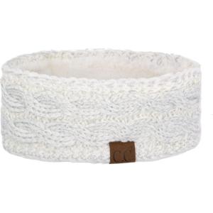 imageCC Soft Stretch Winter Warm Cable Knit Fuzzy Lined Ear Warmer HeadbandIvorySilver Metallic