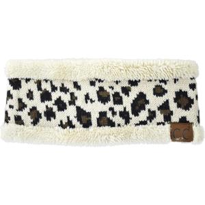 imageCC Soft Stretch Winter Warm Cable Knit Fuzzy Lined Ear Warmer HeadbandLeopard Beige