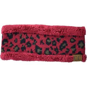 imageCC Soft Stretch Winter Warm Cable Knit Fuzzy Lined Ear Warmer HeadbandLeopard Burgundy