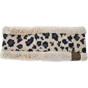 imageCC Soft Stretch Winter Warm Cable Knit Fuzzy Lined Ear Warmer HeadbandLeopard Camel