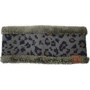 imageCC Soft Stretch Winter Warm Cable Knit Fuzzy Lined Ear Warmer HeadbandLeopard Dark Olive
