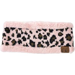 imageCC Soft Stretch Winter Warm Cable Knit Fuzzy Lined Ear Warmer HeadbandLeopard Indi Pink
