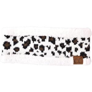 imageCC Soft Stretch Winter Warm Cable Knit Fuzzy Lined Ear Warmer HeadbandLeopard Ivory