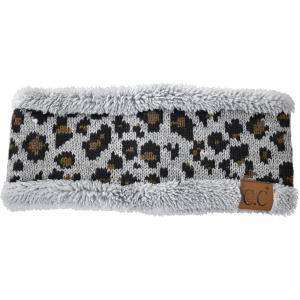 imageCC Soft Stretch Winter Warm Cable Knit Fuzzy Lined Ear Warmer HeadbandLeopard Light Melange Gray