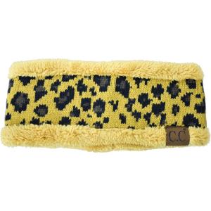 imageCC Soft Stretch Winter Warm Cable Knit Fuzzy Lined Ear Warmer HeadbandLeopard Mustard