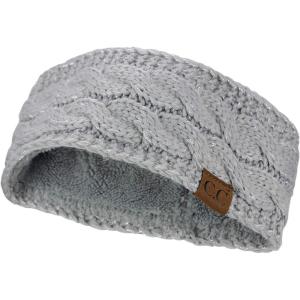 imageCC Soft Stretch Winter Warm Cable Knit Fuzzy Lined Ear Warmer HeadbandMetallic Silver
