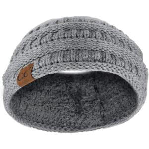 imageCC Soft Stretch Winter Warm Cable Knit Fuzzy Lined Ear Warmer HeadbandNatural Gray Ribbed