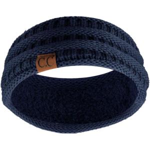 imageCC Soft Stretch Winter Warm Cable Knit Fuzzy Lined Ear Warmer HeadbandNavy Ribbed