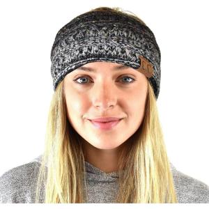 imageCC Soft Stretch Winter Warm Cable Knit Fuzzy Lined Ear Warmer HeadbandOmbre Black