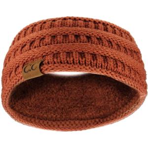 imageCC Soft Stretch Winter Warm Cable Knit Fuzzy Lined Ear Warmer HeadbandRust Ribbed