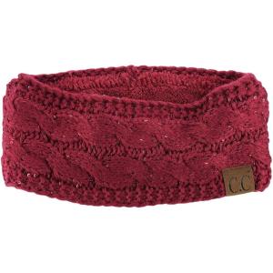 imageCC Soft Stretch Winter Warm Cable Knit Fuzzy Lined Ear Warmer HeadbandSequin Burgundy