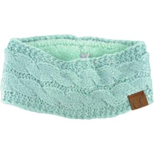 imageCC Soft Stretch Winter Warm Cable Knit Fuzzy Lined Ear Warmer HeadbandSequin Mint