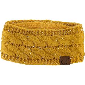 imageCC Soft Stretch Winter Warm Cable Knit Fuzzy Lined Ear Warmer HeadbandSequin Mustard