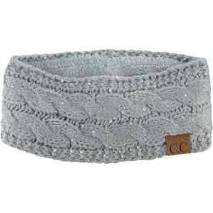 imageCC Soft Stretch Winter Warm Cable Knit Fuzzy Lined Ear Warmer HeadbandSequin Natural Gray