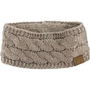 imageCC Soft Stretch Winter Warm Cable Knit Fuzzy Lined Ear Warmer HeadbandSequin Taupe