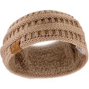 imageCC Soft Stretch Winter Warm Cable Knit Fuzzy Lined Ear Warmer HeadbandTaupe Ribbed