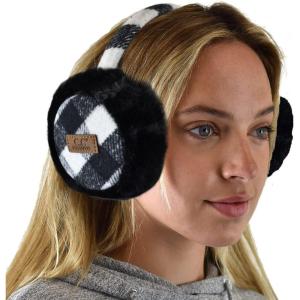 imageCC Soft Winter Warm Adjustable Headband Ear Warmer EarmuffsPlaid BlackIvory