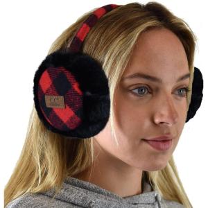 imageCC Soft Winter Warm Adjustable Headband Ear Warmer EarmuffsPlaid RedBlack