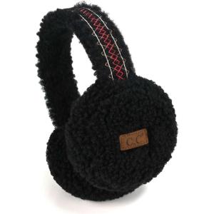imageCC Soft Winter Warm Adjustable Headband Ear Warmer EarmuffsStitched Band Sherpa Black