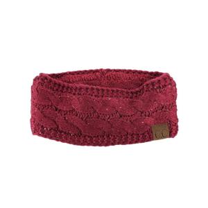 imageCC Sparkly Sequin Winter Warm Cable Knit Fuzzy Lined Ear Warmer Headband Burgundy