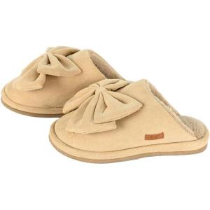 imageCC Suede Faux Fur Lined House IndoorOutdoor Slippers SlipOn for WomenBow Dkbeige