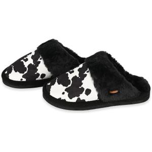 imageCC Suede Faux Fur Lined House IndoorOutdoor Slippers SlipOn for WomenCow Print Black