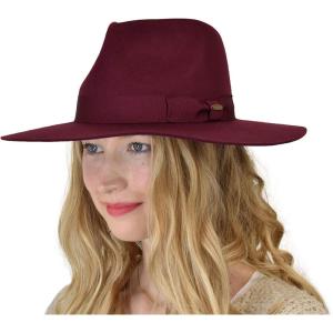 imageCC Teardrop Dent Wool Wide Brim Panama Fedora Hat with Band AccentSolid Berry