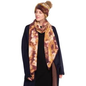 imageCC Tie Dye Multi Color Knit Pom Beanie with Faux Fur Pom and Matching Scarf Set Winter Accessories for WomenAntique MossWild Ginger