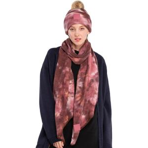 imageCC Tie Dye Multi Color Knit Pom Beanie with Faux Fur Pom and Matching Scarf Set Winter Accessories for WomenBrownWild Ginger