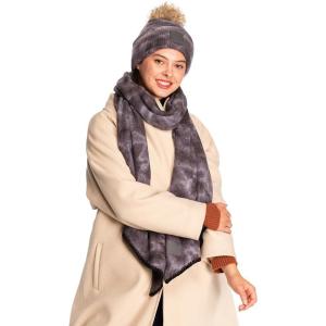 imageCC Tie Dye Multi Color Knit Pom Beanie with Faux Fur Pom and Matching Scarf Set Winter Accessories for WomenDk GreyLt Grey