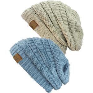 imageCC Trendy Warm Chunky Soft Stretch Cable Knit Beanie Skully 2 PackBeigeDenim