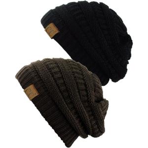 imageCC Trendy Warm Chunky Soft Stretch Cable Knit Beanie Skully 2 PackBlackBrown
