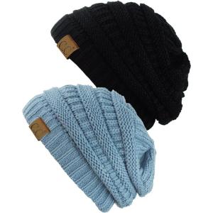 imageCC Trendy Warm Chunky Soft Stretch Cable Knit Beanie Skully 2 PackBlackDenim