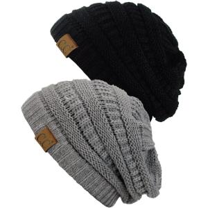 imageCC Trendy Warm Chunky Soft Stretch Cable Knit Beanie Skully 2 PackBlackLight Melange Gray