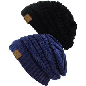 imageCC Trendy Warm Chunky Soft Stretch Cable Knit Beanie Skully 2 PackBlackNavy