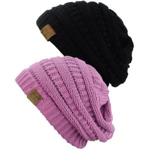 imageCC Trendy Warm Chunky Soft Stretch Cable Knit Beanie Skully 2 PackBlackNew Lavender