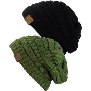imageCC Trendy Warm Chunky Soft Stretch Cable Knit Beanie Skully 2 PackBlackOlive