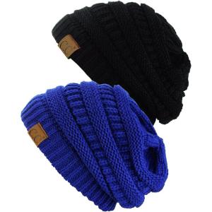 imageCC Trendy Warm Chunky Soft Stretch Cable Knit Beanie Skully 2 PackBlackRoyal
