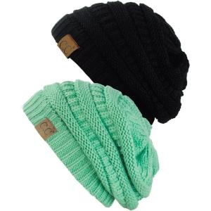 imageCC Trendy Warm Chunky Soft Stretch Cable Knit Beanie Skully 2 PackBlackSage