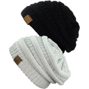 imageCC Trendy Warm Chunky Soft Stretch Cable Knit Beanie Skully 2 PackBlackSilver