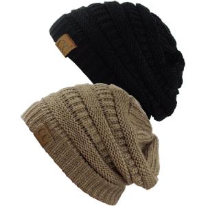 imageCC Trendy Warm Chunky Soft Stretch Cable Knit Beanie Skully 2 PackBlackTaupe