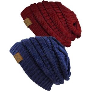 imageCC Trendy Warm Chunky Soft Stretch Cable Knit Beanie Skully 2 PackBurgundyNavy
