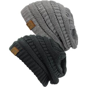 imageCC Trendy Warm Chunky Soft Stretch Cable Knit Beanie Skully 2 PackLight Melange GrayDark Melange Gray