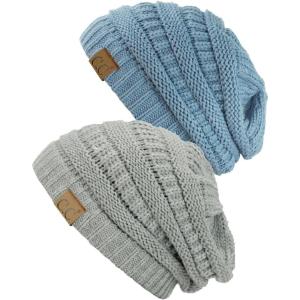 imageCC Trendy Warm Chunky Soft Stretch Cable Knit Beanie Skully 2 PackNatural GrayDenim