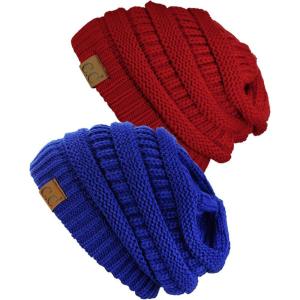 imageCC Trendy Warm Chunky Soft Stretch Cable Knit Beanie Skully 2 PackRedRoyal
