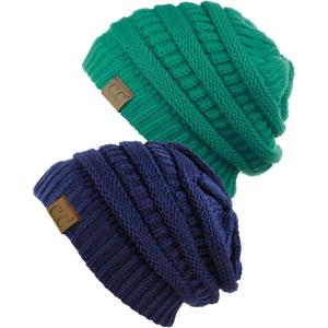 imageCC Trendy Warm Chunky Soft Stretch Cable Knit Beanie Skully 2 PackSea GreenNavy