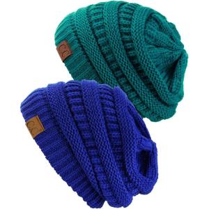 imageCC Trendy Warm Chunky Soft Stretch Cable Knit Beanie Skully 2 PackTealRoyal