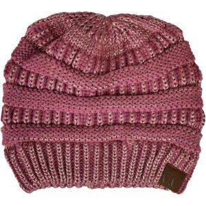 imageCC Trendy Warm Chunky Soft Stretch Cable Knit Beanie SkullyDark Rose Metallic